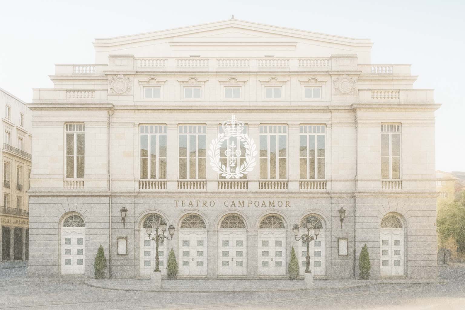 Fachada del Teatro Campoamor de Oviedo, en la portada de Leonoras